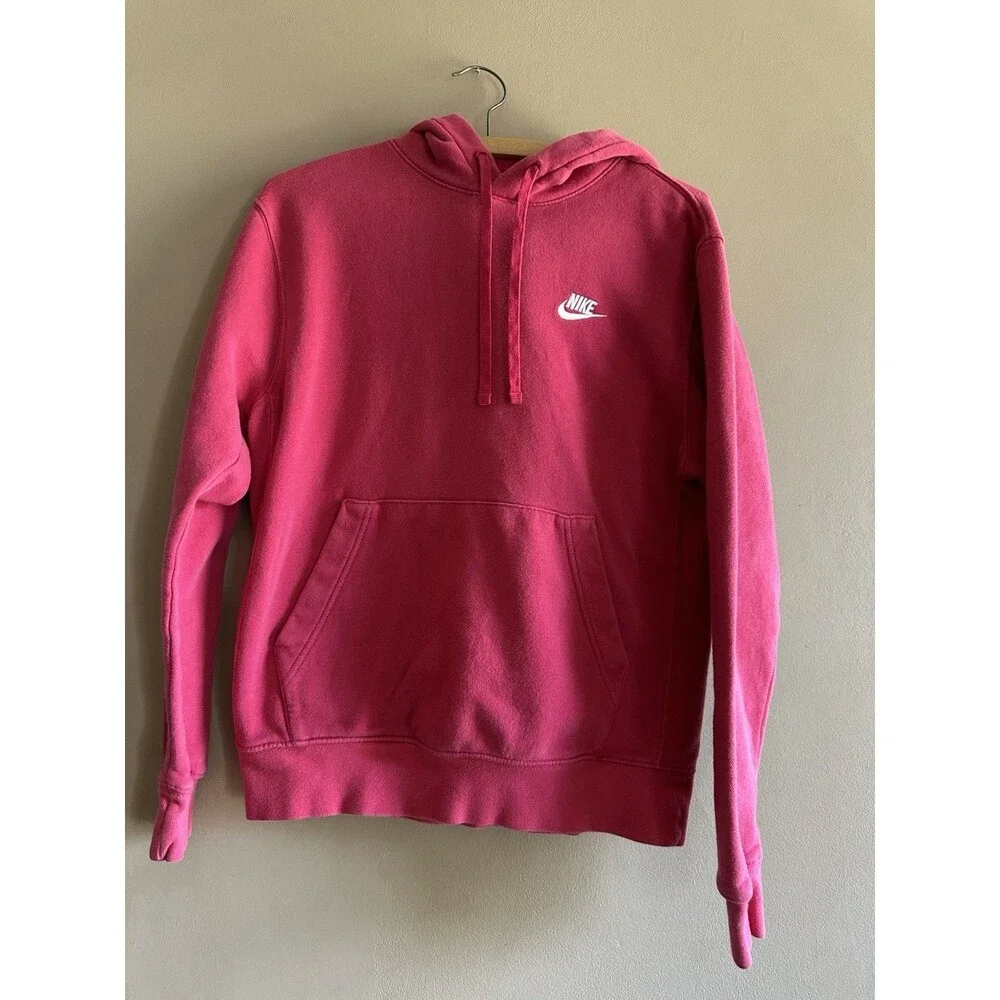Nike Sportswear Club Fleece Pullover Hoodie Bright Pink Women's Size Small Gym